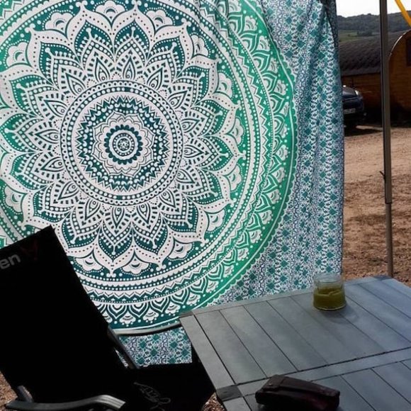 Queen Size Tapestry & Two Bed Pillow Covers SET Green Teal Blue NEW - Picture 2 of 8